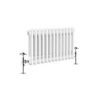 G-Rad White Double Column Horizontal Cast Iron Radiator - (H) 300 x (W) 590mm - Modern Contemporary High-Output Heavy Duty Radiator - Wall Mounted Central Heating for Home Décor Living Dining Bedroom