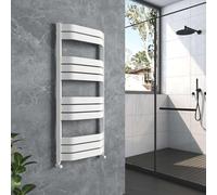 G-Rad White Flat Panel Heated Towel Rail - (H) 1200 x (W) 550mm - Modern High-Output Bow Fronted Designer Ladder Radiator - Wall Mounted Central Heating Warmer For Home Décor Bathroom Kitchen