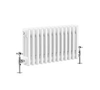 G-Rad White Triple Column Horizontal Cast Iron Radiator - (H) 300 x (W) 600mm - Modern Contemporary High-Output Heavy Duty Radiator - Wall Mounted Central Heating for Home Décor Living Dining Bedroom