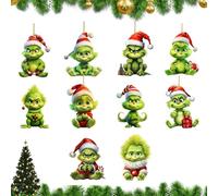 G-rinch Acrylic Hanging Pendants - Grinch Christmas Tree Decoration 2023 Merry Funny Dolls Ornaments (10 PCS)