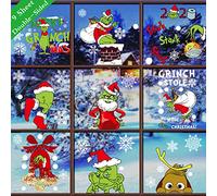 G-rinch Christmas Window Stickers, 9 Sheets Reusable Christmas Window Decals, Christmas Window Decorations for Office Home School Party Supplies