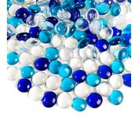 G&S homedeko 100Pcs Glass Pebbles,500g Clear Cobalt Blue Sea Blue Flat Marble Beads,Decorative Stones for Vases,Aquarium Gravel,Art Craft,Flowerpot,Landscaping & Home Decor