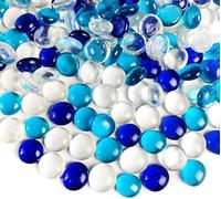 G&S homedeko 300Pcs Glass Pebbles,1.35kg Clear Cobalt Blue Sea Blue Flat Marble Beads,Decorative Stones for Vases,Aquarium Gravel,Art Craft,Flowerpot,Landscaping & Home Decor