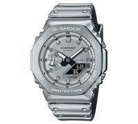 G-Shock Casio G-Steel Fine Metallic Series Analog-Digital Silver-Tone Silicone Strap Watch - GM2100YM-8A, Silver