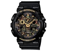 Casio GA-100CF-1A9ER Men's G-Shock Alarm Chronograph Resin Strap Watch, Black/Amber