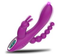G-Spot Rabbit Anal Dildo Vibrator - 3 in 1 Adult Sex Toys with 7 Vibrating Modes for Women, Silicone Waterproof Rechargeable Clitoris Vagina Stimulator Massager Sex Things for Solo or Couples (Purple)