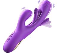 G Spot Rabbit Vibrator for Women Dildo Adult Sex Toy Clitoral Nipple Clitoris Stimulation 3 in 1 Sex Toys with 14 Vibration & 7 Tongue Licking Flapping Waterproof UK MM Infinity Love