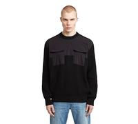 Woven Mix Knit Pullover - Black - Men L