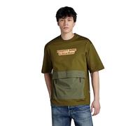 G-Star Men's Fabric Mix Boxy T-Shirt, Green (dark olive D23876-C336-C744), L
