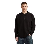 Waffle Henley Relaxed T-Shirt - Black - Men L