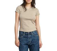 Micro Placket Slim Top - Beige - Women M