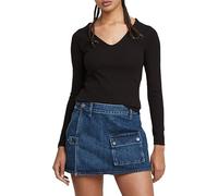 G-Star Women's Slim Rib V-Neck Top, Black (dk black D26064-D253-6484), L