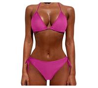 G String Bikini Set Sale, V Neck Bathing Suits, Triangle Halter Lace up Women's Bikini Swimsuit Triangle String Halter Bathing Suits Gifts for Her Lightning Deals of The Day Hot Pink