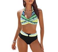 G String Bikini Sets for Women UK Sale, Tummy Control Womens Swimming Costumes, Halter Vintage 3 Piece Swimwear for Women Halter Swim Tops Briefs Trunk Sets Gifts for Women Cheap