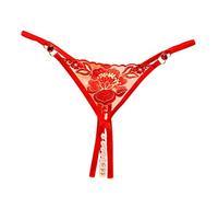 G String Crotchless Underwear for Women Naughty Embroidered Thongs Soft Panties Sexy Flattering Cheeky Briefs Clear Beaded Bikini Panties Cute Breathable Tummy Control Funny