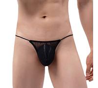 G-String Sexy Mesh See-Through Briefs for Men Erotic Thin waist rope Stretch Low Rise Thongs Gay Man Erotic Underpants Breathable Raised pouch Briefs Knickers for Party Black