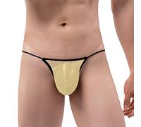 G String Sexy Mesh See-Through Mens Erotic Thin waist rope Stretch Low Rise Thongs Gay Man Erotic Underpants Breathable Raised pouch Briefs Knickers for Party Yellow