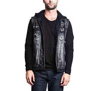 G-Style USA Detachable Hood Denim Vest DK108 - Distressed Black - 3X-Large - GG1F