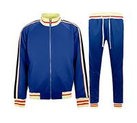 G-Style USA Men's Side Stripe Zipper Jacket Drawstring Waistband Tracksuit - Blue - XXXXL