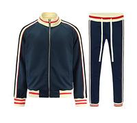 G-Style USA Men's Side Stripe Zipper Jacket Drawstring Waistband Tracksuit, G-stripe Navy, 4X-Large