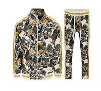 G-Style USA Men's Tracksuit Zip Up Drawstring Waist Gold White Medium, Gold, White, M