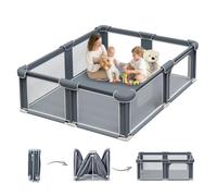 G TALECO GEAR Foldable Playpen for Babies and Toddlers, 59"x71" Portable Play Yard with Mat, Kids Collapsible Play Pen with Sturdy Metal Frame & Mesh Walls, Indoor & Outdoor Baby Fence Play Area