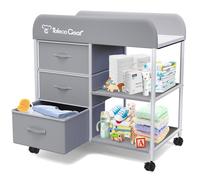G TALECO GEAR Portable Baby Changing Table with Pad, ASTM Certified, Adjustable Wheeled Cart, Beige