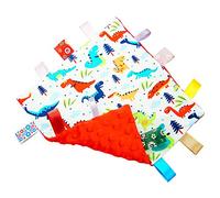 G-Tree Baby Comfort Blanket with Tag, Taggy Security Blanket - Multi-Coloured Dinosaurs Tag Taggy Blanket - Red Textured Underside