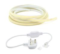 G.W.S® 2M Cool White 6000K AC 220V-240V Seamless LED COB Strip Light with Standard UK Plug, IP65 Waterproof, Cuttable Every 50CM