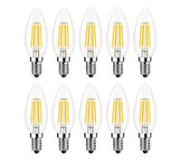 G.W.S® LED Filament Bulb, C35 E14 Small Edison Screw, LED Candle Bulb, 4W Dimmable Day White 6400K, Clear Glass, Pack of 10