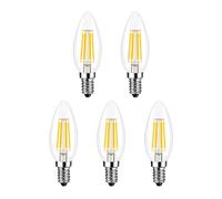 G.W.S® LED Filament Bulb, C35 E14 Small Edison Screw, LED Candle Bulb, 4W Dimmable Day White 6400K, Clear Glass, Pack of 5