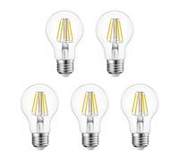 G.W.S® LED Filament Bulb, GLS A60 E27 Edison Screw, LED Globe Bulb, 8W Dimmable Warm White 2700K, Clear Glass, Pack of 5