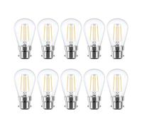 G.W.S® LED Filament Bulb, S14 B22 Bayonet, LED Pear Bulb, 4W Dimmable Day White 6400K, Clear Glass, Pack of 10