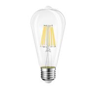 G.W.S® LED Filament Bulb, ST64 E27 Edison Screw, LED Pear Bulb, 8W Dimmable Day White 6400K, Clear Glass