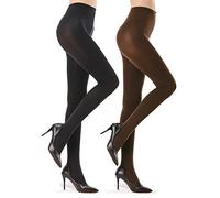G&Y 2 Pairs Semi Opaque Tights for Women - 70D Microfiber Control Top Pantyhose, Black & Coffee, M