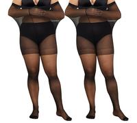 G&Y 2 Pairs Women's Plus Size Black Tights, 20 Denier Ultra Sheer Pantyhose High Waist Control Top Thin Stockings
