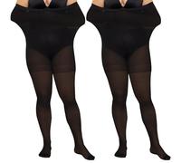 G&Y 2 Pairs Women's Plus Size Black Tights, 40 Denier Semi-Opaque High Waist Sheer Pantyhose Control Top Nylon Stockings