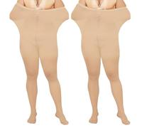 G&Y 2 Pairs Women's Plus Size Nude Tights, 40 Denier Semi-Opaque High Waist Sheer Pantyhose Control Top Nylon Stockings