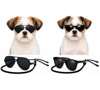 G029 Dog Pet Aviator Pilot Costume Sunglasses Small Breed (Small, up to 15 lbs, 2-pk Aviator Black+ 80s Black)