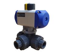 G1-1/4 inch T-bore 3-Way PVC Pneumatic Ball Valve Double Acting PTFE