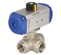 G1'' 3-Way T-port Brass Pneumatic Ball Valve Spring Closed - BL3BA
