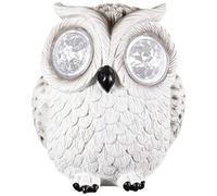 G19 Gorgeous Solar Resin Owl with Crystal Eyes Place it Anywhere in Your Garden - White