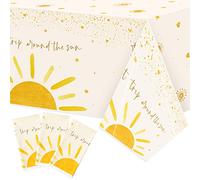 G1ngtar 3Pcs Boho Sun First Birthday Party Tablecloths Hippie Sunshine Disposable Plastic Waterproof Rectangular Table Covers First Trip Around The Sun Party Decorations Baby Shower Supplies
