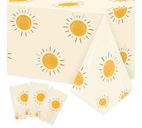 G1ngtar 3Pcs Retro Boho Sun Birthday Here Comes The Son Party Tablecloths Disposable Plastic Waterproof Rectangular Table Covers First Trip Around The Sun Party Decorations Supplies, 86.6"x51.2"