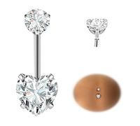 G23 Titanium Belly Button Bars Long Belly Bar Piercing Silver Heart 14G 8MM