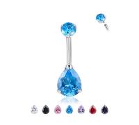 G23 Titanium Belly Button Piercing 14G (1.6 mm) with Teardrop Cubic Zirconia, Hypoallergenic Navel Piercing Barbell Body Jewellery for Sensitive Skin, Gold, White, Pink, Purple, Colourful, Black, Blue