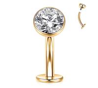 G23 Titanium Belly Button Ring - 14G Curved Barbell With Clear CZ - Internally Threaded Flat Back Navel Piercing Jewellery - 12mm Gold Disc Bottom
