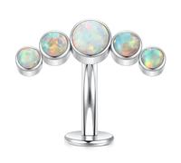 G23 Titanium Belly Ring - Curved Belly Barbell 14G Flat Bottom Floating Navel Piercing - Internally Threaded - White Opal Stone - Silver 10mm