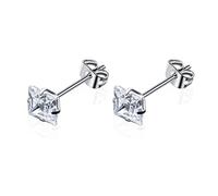 G23 Titanium Cubic Zirconia Stud Earrings CZ Square Cut Simulated Diamond 4 Prong 3mm-6mm 20g Silver Post Ear Studs Hypoallergenic Earrings for Sensitive Ears, 4 mm, Titanium, Cubic Zirconia