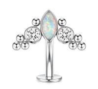 G23 Titanium Curved Belly Barbell - 14G Flat Bottom Floating Belly Button Rings - Silver Navel Piercing Jewellery - Internally Threaded Navel Ring - 10mm Stone with White Opal
